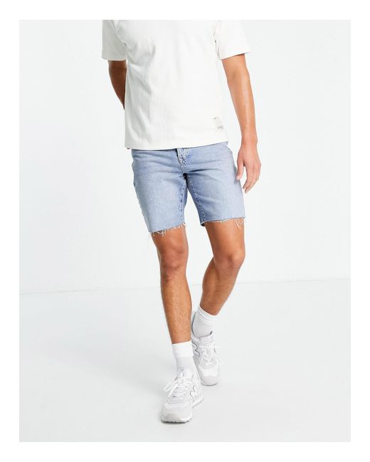 TOPMAN Slim Denim Shorts in Blue for 