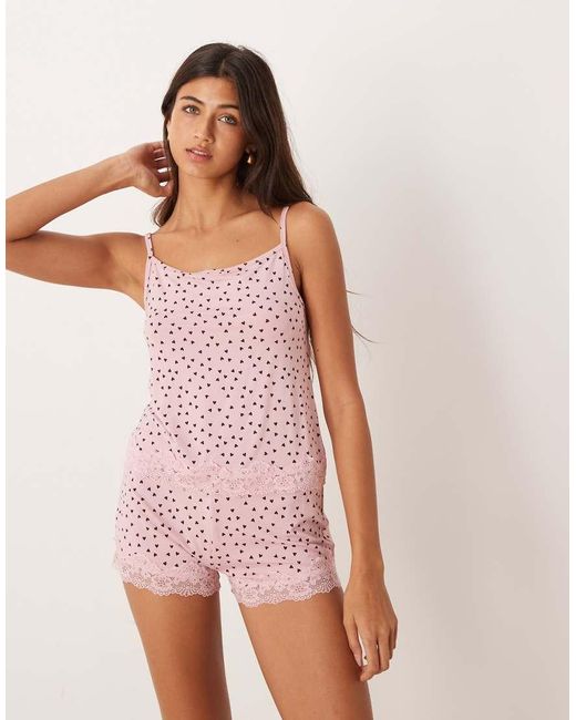 ASOS Pink Mix & Match Pyjama Cami With Lace Trim