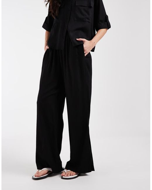 Aware Black Linen Blend High Waist Wide Leg Trouser Co-ord