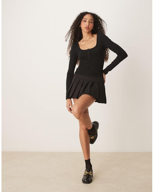 Gina Tricot Black Jersey Long Sleeve With Concealed Front Button Detail