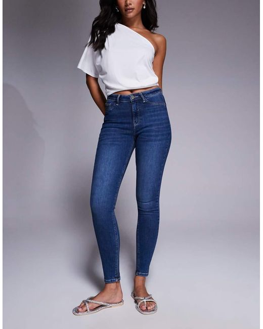 River Island Blue Mid Rise Sculpt Skinny Jeans