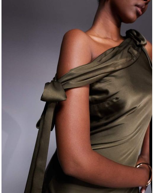TFNC London Gray Fallen Shoulder Maxi Dress With Tie Details