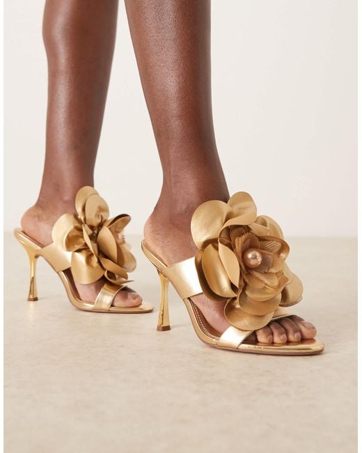ASOS Brown Nori Double Strap Mule With Oversized Corsage