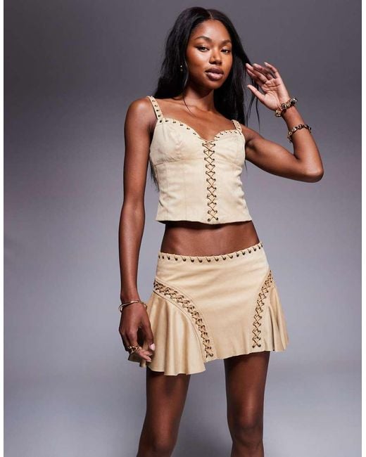 Oh Polly Brown Bela Eyelet Lace Up Top Co-Ord