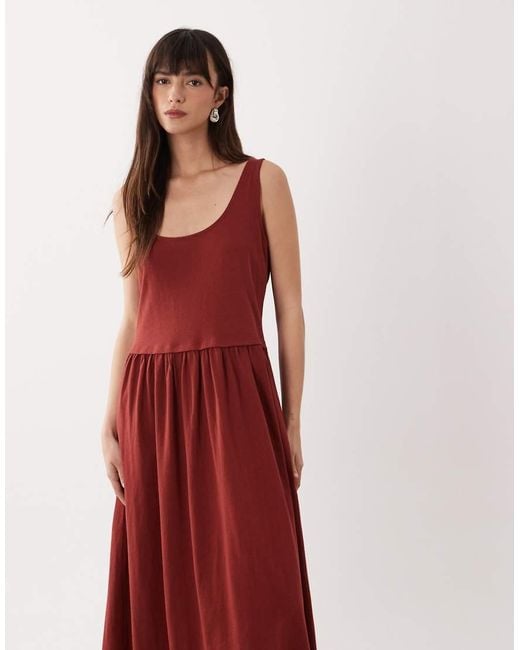 ASOS Red Scoop Neck Drop Waist Midi Dress