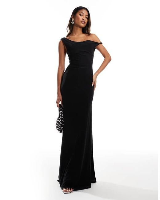 ASOS Black Twist Shoulder With Lace Up Back Maxi Dress
