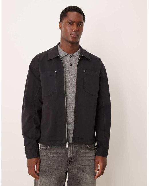 Abercrombie & Fitch Black Oversized Zip Up Shacket for men