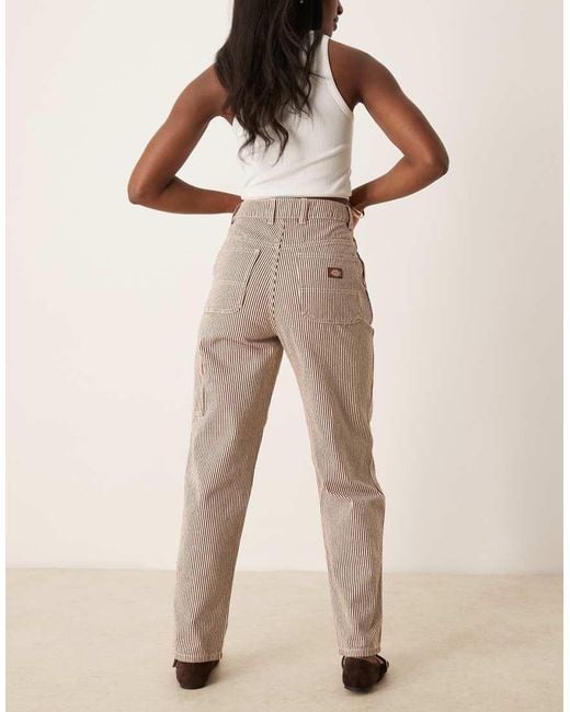 Dickies Natural Hickory Stripe Relaxed Fit Denim Carpenter Trousers