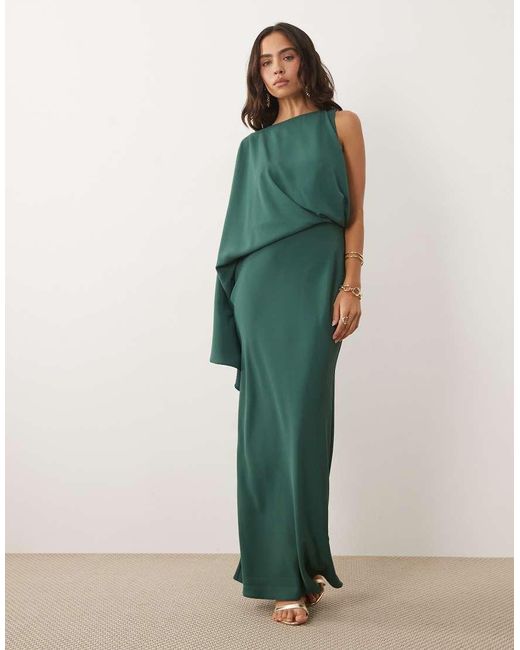 ASOS Green One Shoulder Drape Back Column Maxi Dress