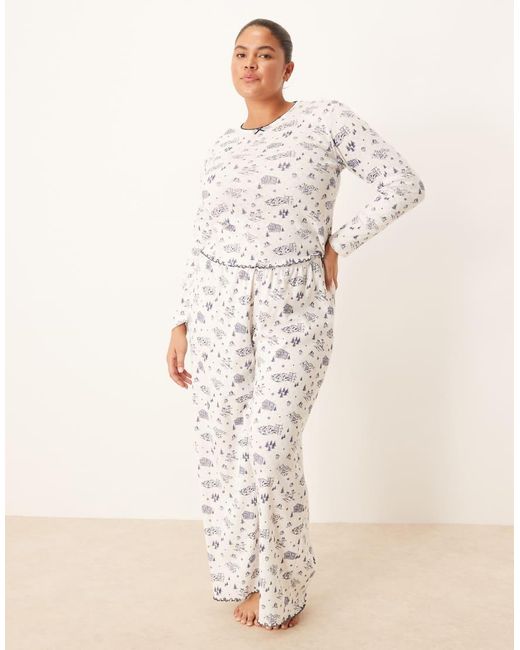 ASOS White Asos Design Curve Pointelle Pyjama Long Sleeve Tee And Trouser Set