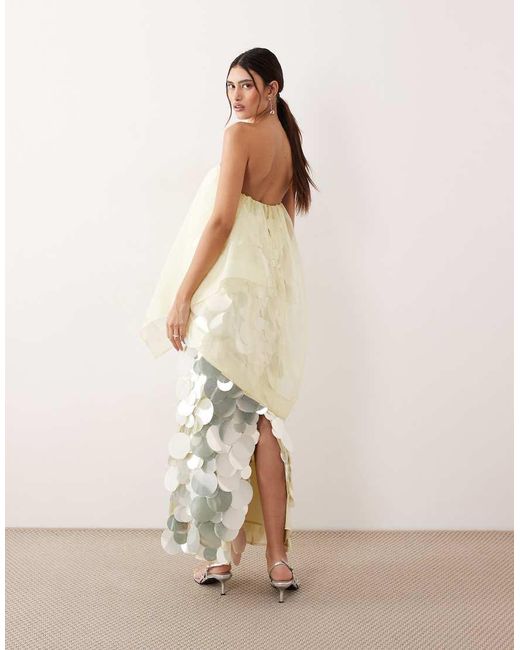 ARRANGE Natural Embellished Sequin Bandeau Maxi Dress With Overlayer