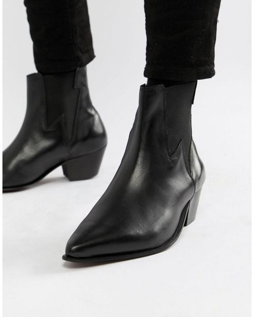 ASOS Black Cuban Heel Western Chelsea Boots for men