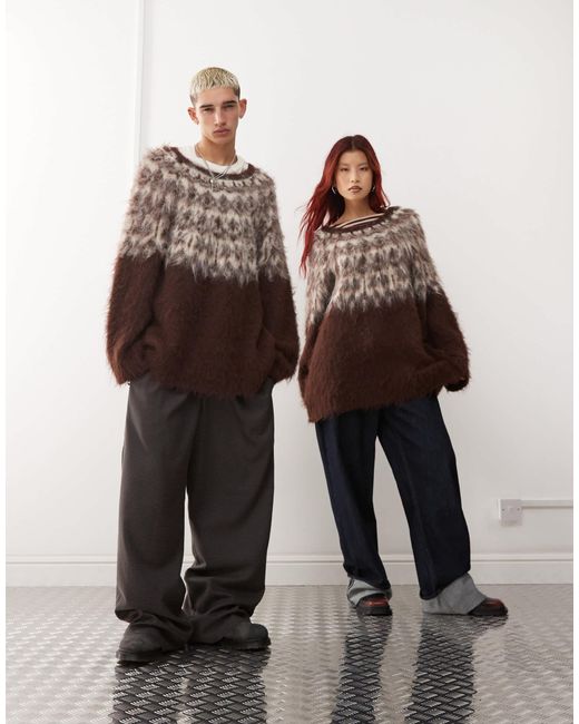 Collusion Brown Unisex – angerauter oversize-pullover
