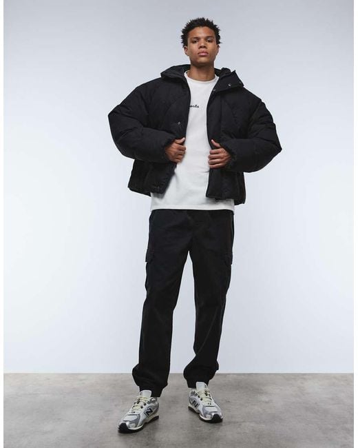 ASOS Black Oversized Hooded Puffer Jacket for men