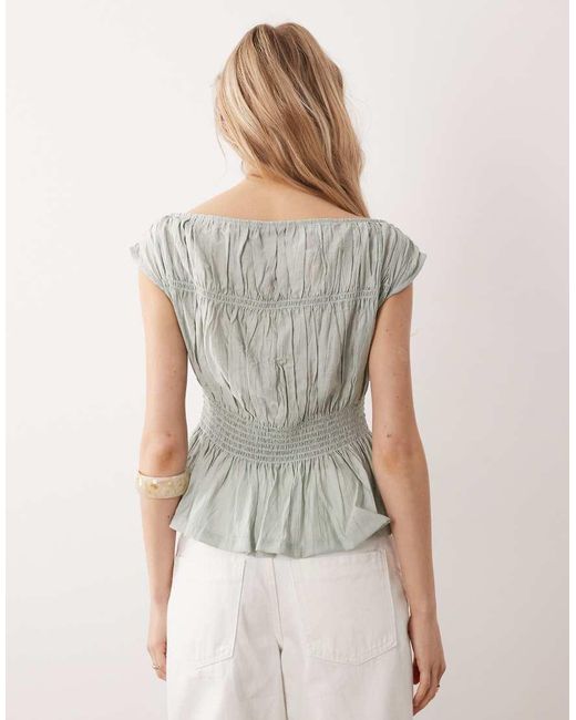 Threadbare Green Shirred Cap Sleeve Top