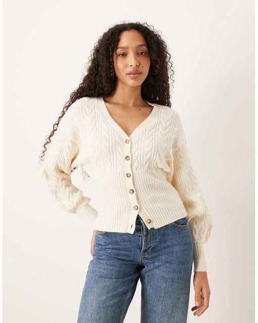 Gina Tricot White V Neck Knitted Cable Cardigan