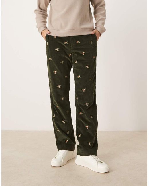 Gant Natural Straight Fit Embroidered Cord Trousers for men