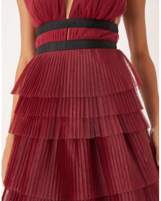 True Decadence Plunging Neck Layered Tulle Maxi Dress