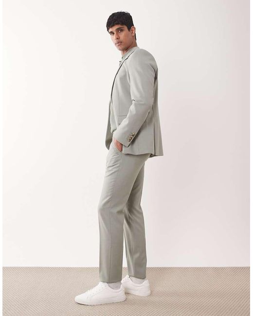 SELECTED Gray Slim Fit Suit Trousers for men