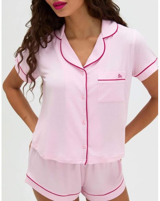 Boux Avenue Pink Soft Modal Short Pyjama Set With Contrast Piping Detail