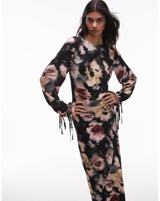 TOPSHOP Balloon Tie Sleeve Maxi Dress in Black | Lyst