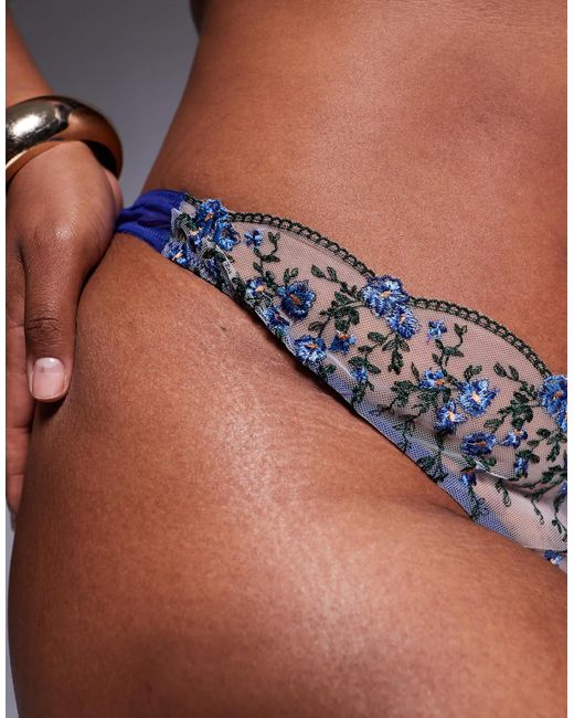 ASOS Blue Asos Design Curve Noa Premium Embroidery Thong