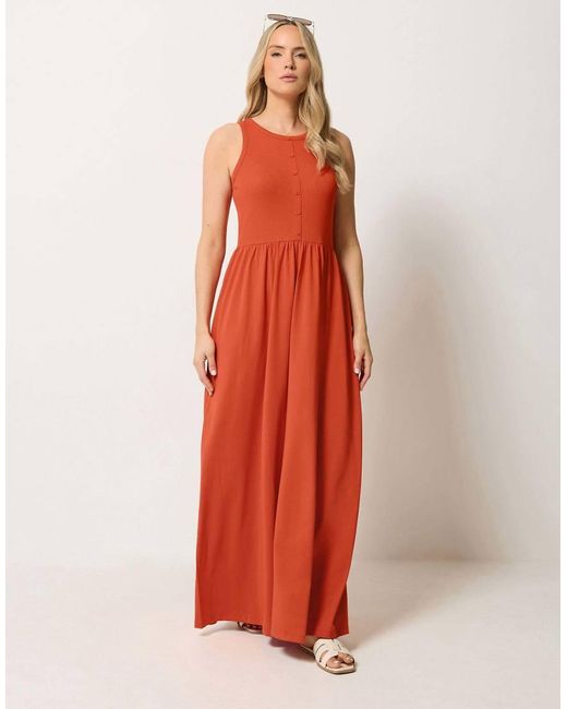 Long Tall Sally Orange Button Detail Cotton Maxi Dress