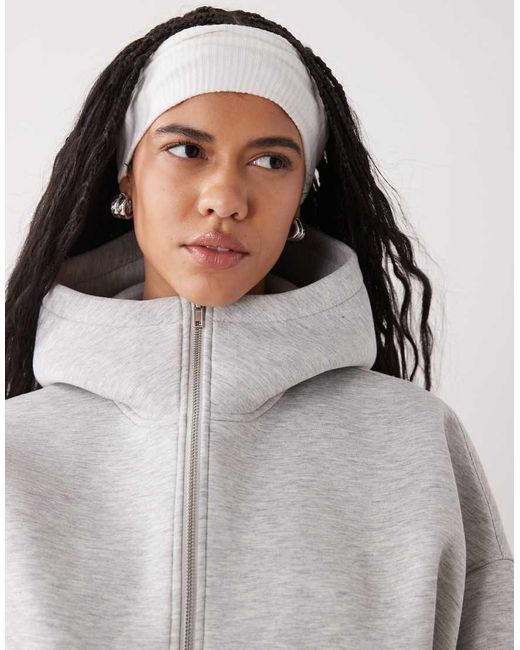 Weekday Gray Funnel Neck Zip Up Scub-style Hoodie