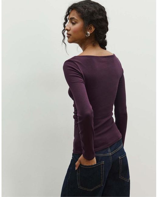 Stradivarius Blue Long Sleeve T-shirt With Gathering