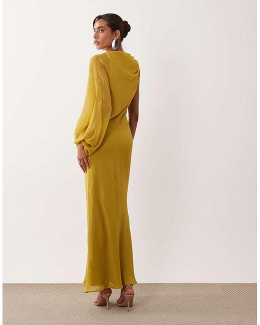 ASOS Yellow Draped One Sleeve Bias Maxi Dress