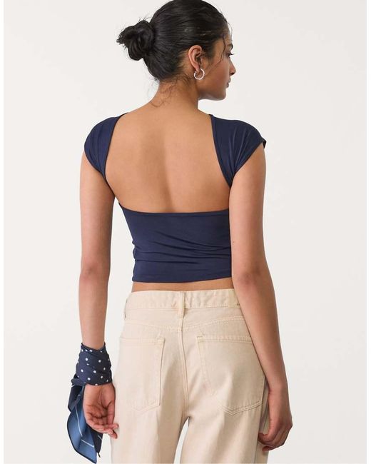 Stradivarius Blue Open-Back T-Shirt