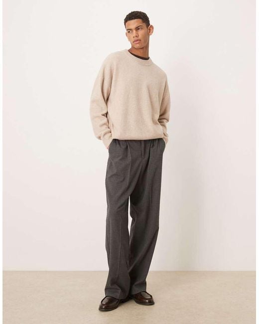 ASOS Natural Oversized Brushed Knitted Crew Neck Jumper for men