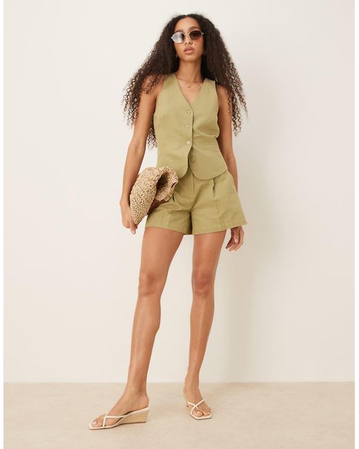 Pretty Lavish Brown Halterneck Linen Waistcoat Co-ord