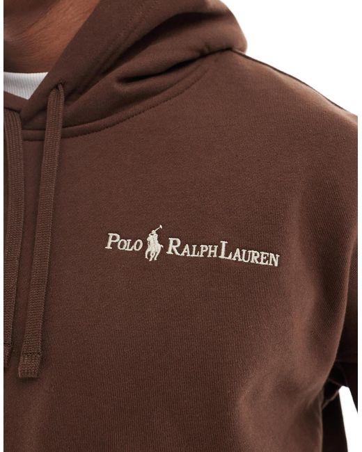 Polo Ralph Lauren Brown Script Player Logo Relaxed Oversized Heavyweight Fleece Hoodie for men