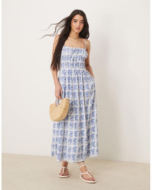 Abercrombie & Fitch Flowy Maxi Dress in Blue | Lyst UK
