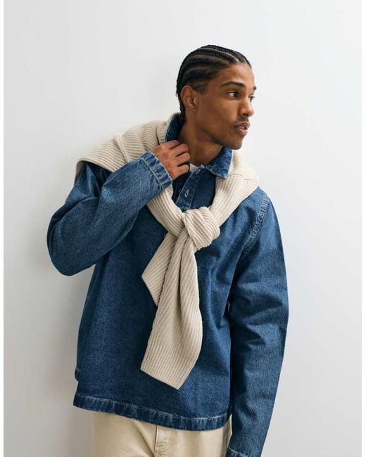 ASOS Blue Long Sleeved Oversized Denim Shirt for men