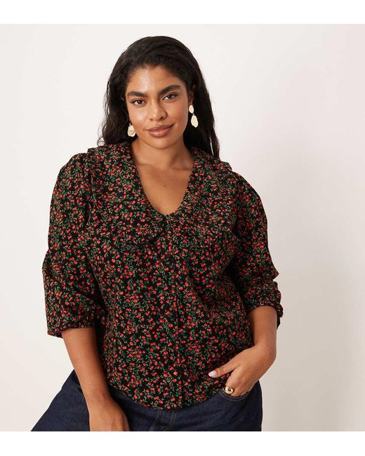 Nobody's Child Brown Emmie Cord Oversized Collar Blouse