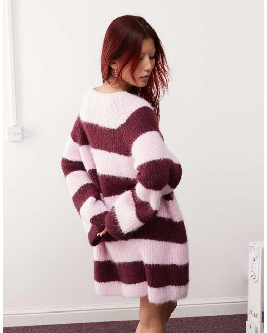Monki Red Long Sleeve Crew Neck Mini Knitted Dress
