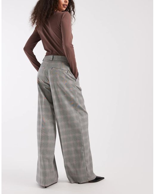 Monki Gray High Waist Wide Leg Trousers With Front Pleat