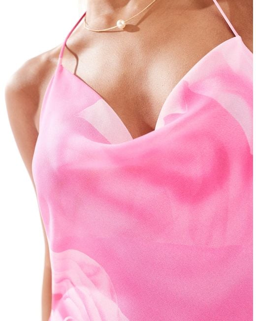 Mango Pink Flower Print Cami Maxi Dress