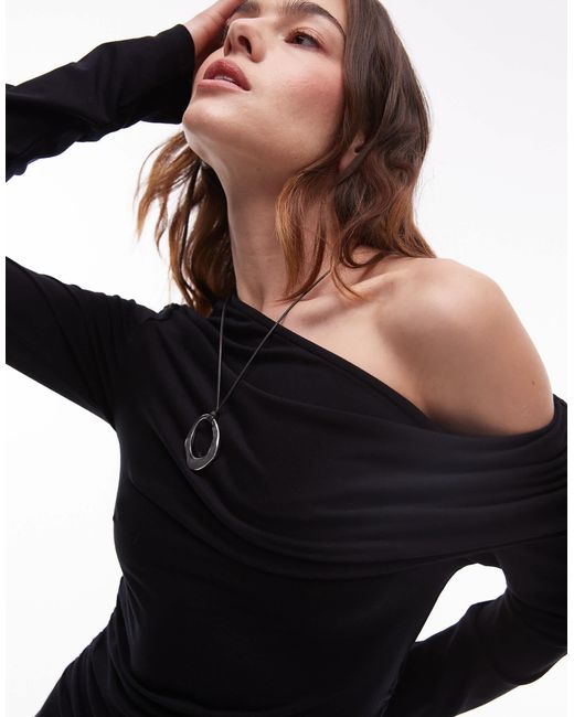 Robe courte asymétrique près du corps en jersey TOPSHOP en coloris Black