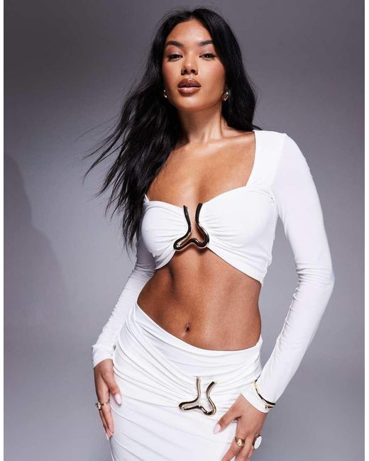 River Island Gray Wavy Trim Crop Top Co-ord