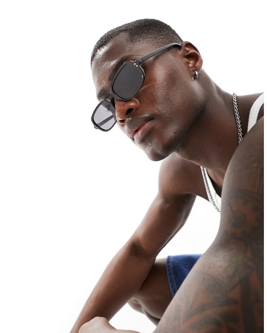 ASOS Brown Retro Frame Square Sunglasses With Smoke Lens for men