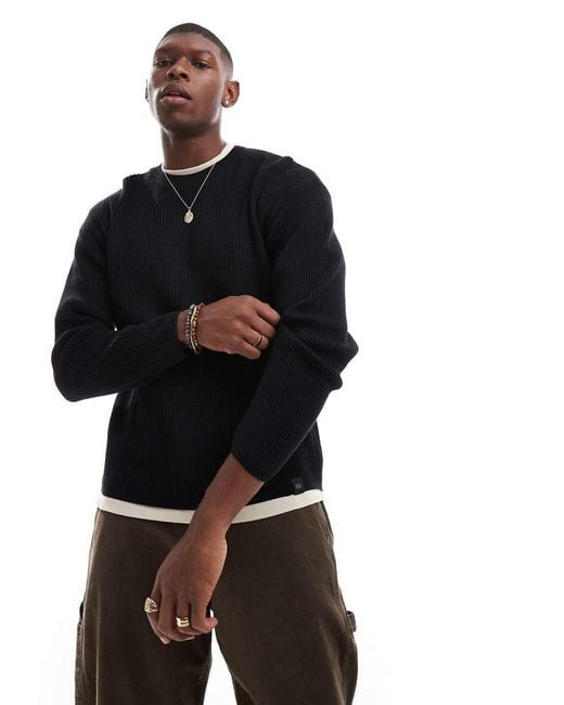 Pull&Bear Black Ribbed Knitted Jumper for men
