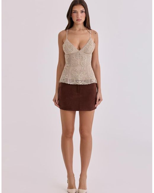 House Of Cb Brown Adelise Mocha Vegan Suede Mini Skirt