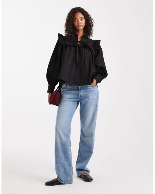 ASOS Black Tie Front Lace Insert Blouse