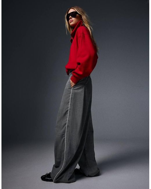 Bershka Gray Checked Pleat Trousers