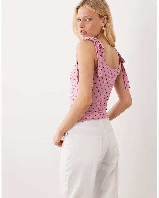 Miss Selfridge Pink Tie Shoulders Top