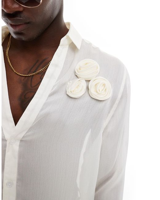 Chemise décontracté à col profond et appliqués fleurs - crème ASOS pour homme en coloris White