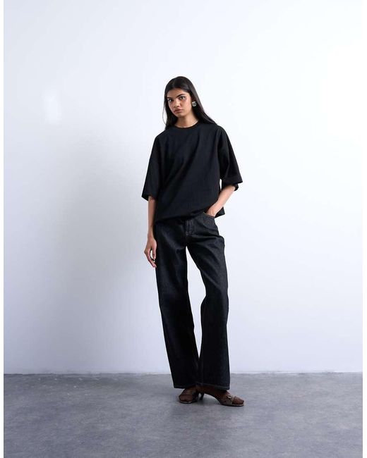 TOPSHOP Black Oversized Drop Shoulder Tee